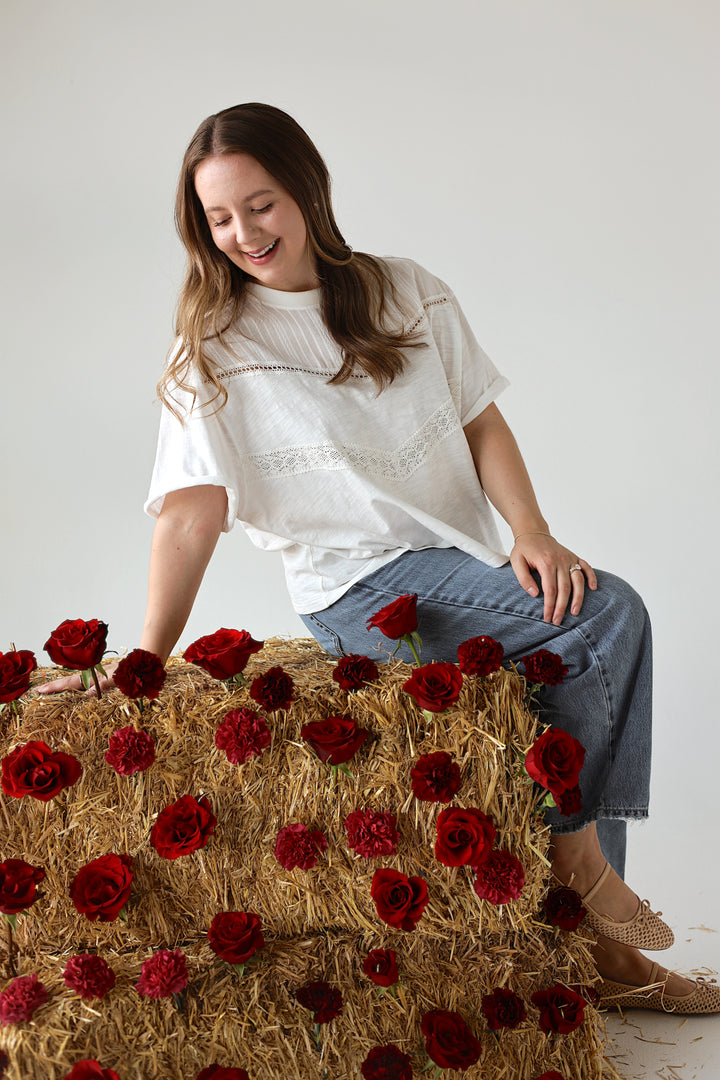Camille white lace detail top styled casually with denim for an effortless everyday look