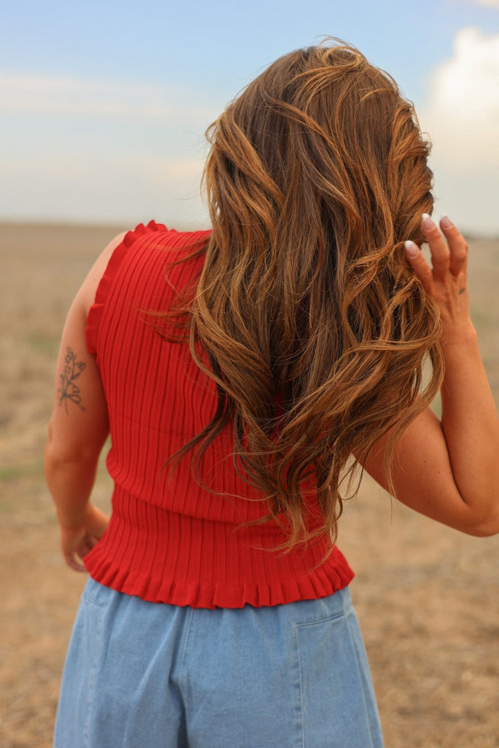 Austin Ribbed High - Neck Frill Tank - Bacio &amp; Co.