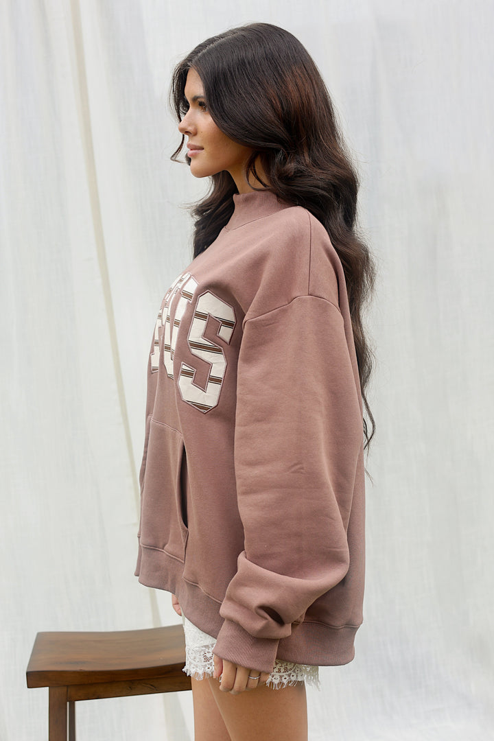 JESUS Striped Appliqué Mockneck Sweatshirt