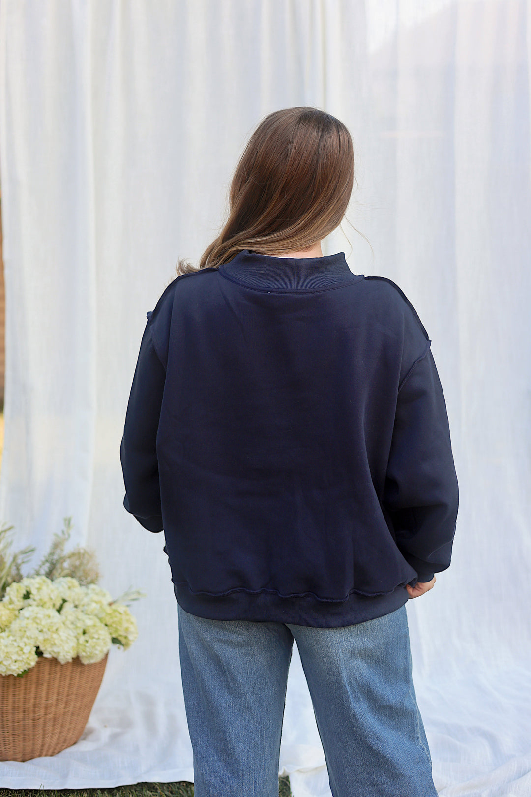 JESUS Navy Embroidered Mockneck Sweatshirt
