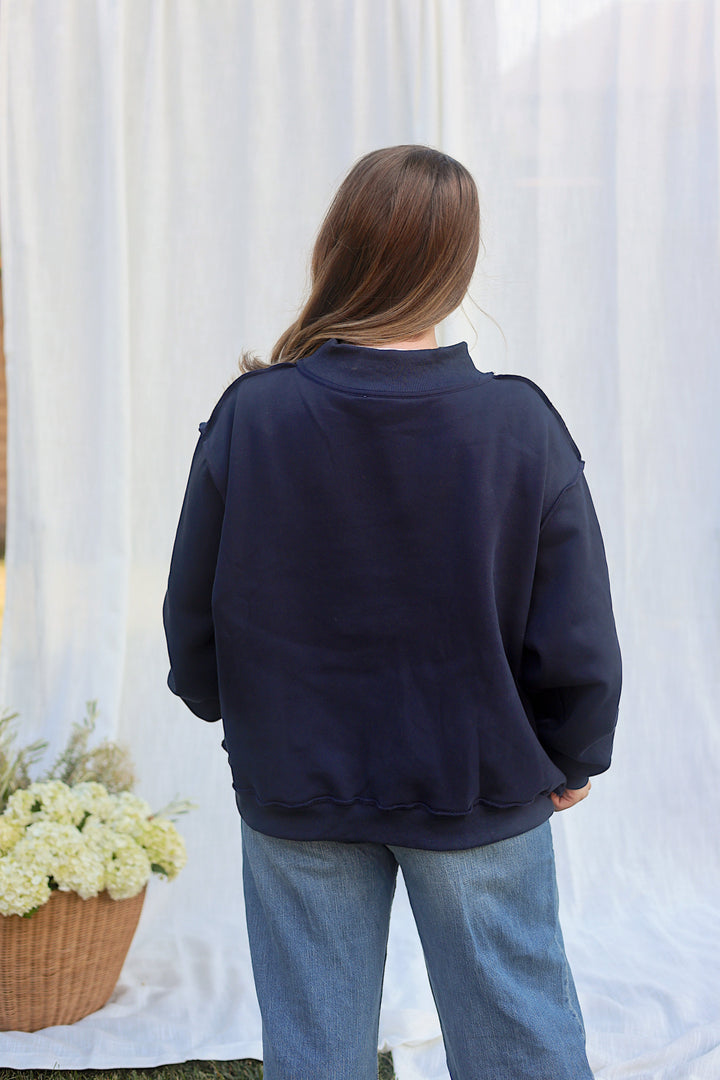 JESUS Navy Embroidered Mockneck Sweatshirt