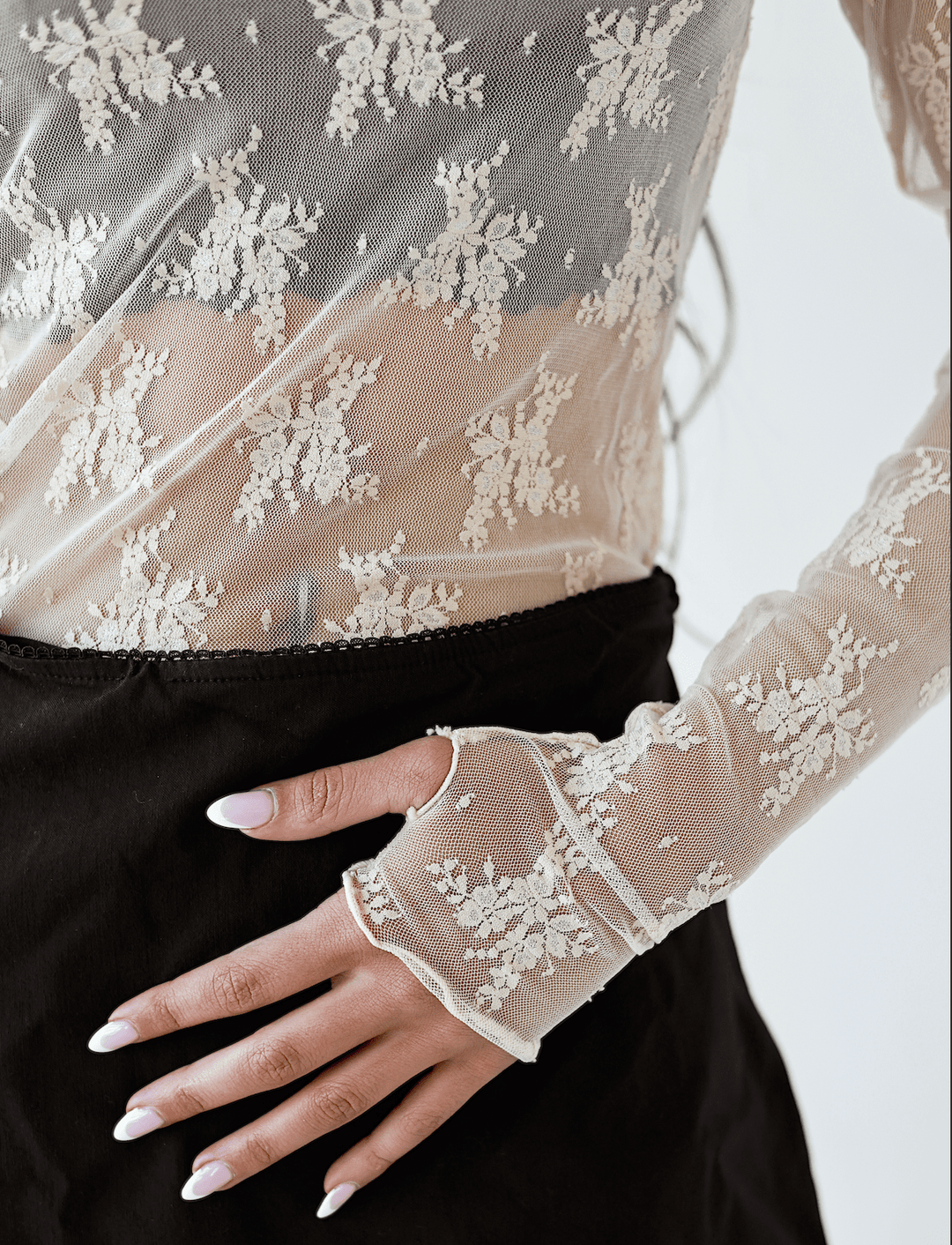 Blair Sheer Floral Lace Mock Neck Layering Top - Bacio &amp; Co.