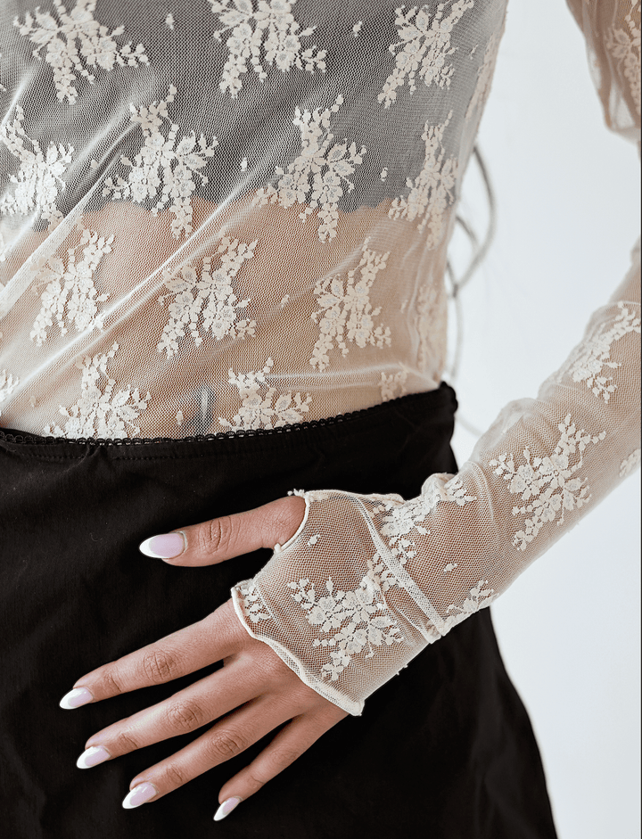 Blair Sheer Floral Lace Mock Neck Layering Top - Bacio &amp; Co.