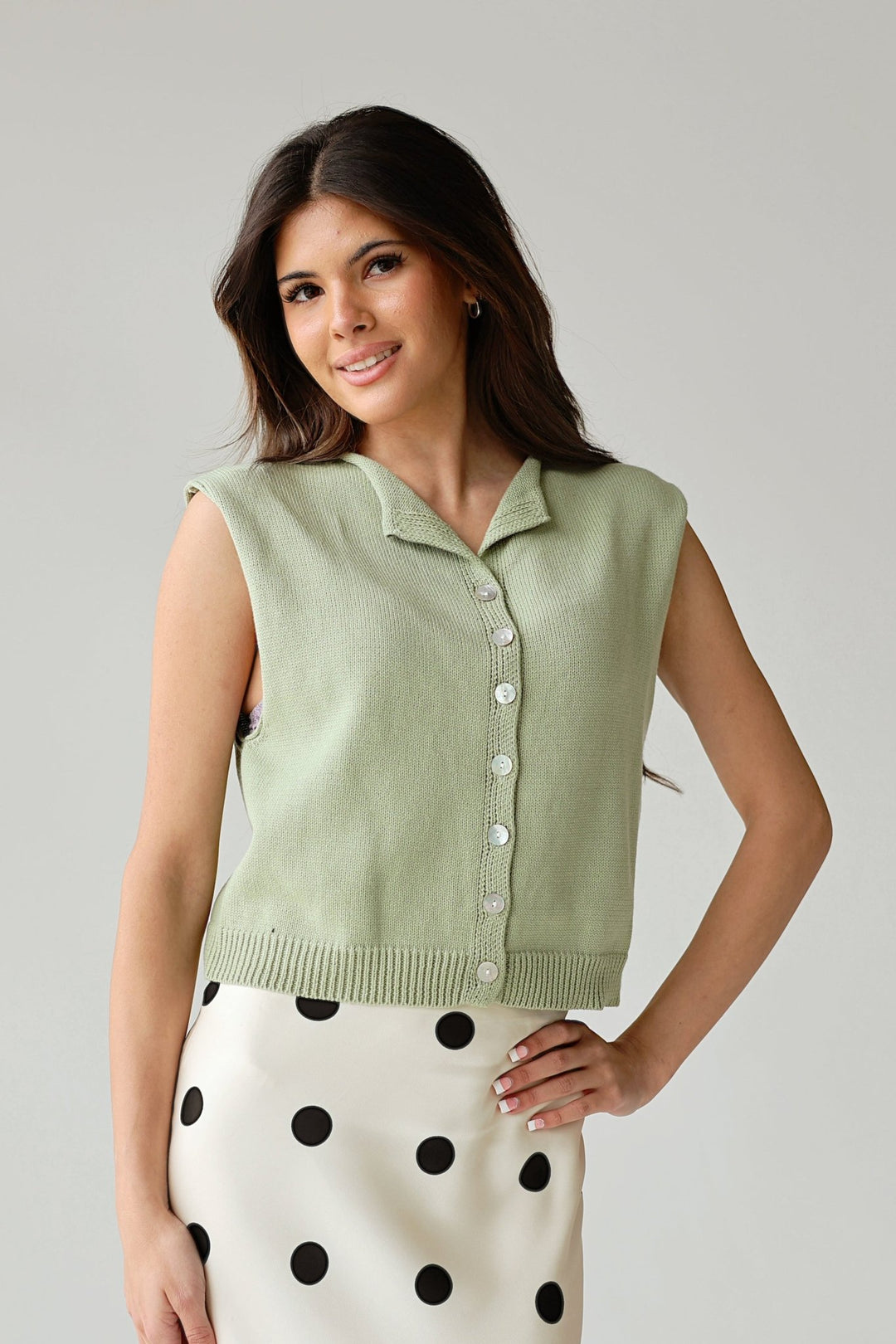 Breeze Sleeveless Cotton Knit Button - Front Vest - Bacio & Co.