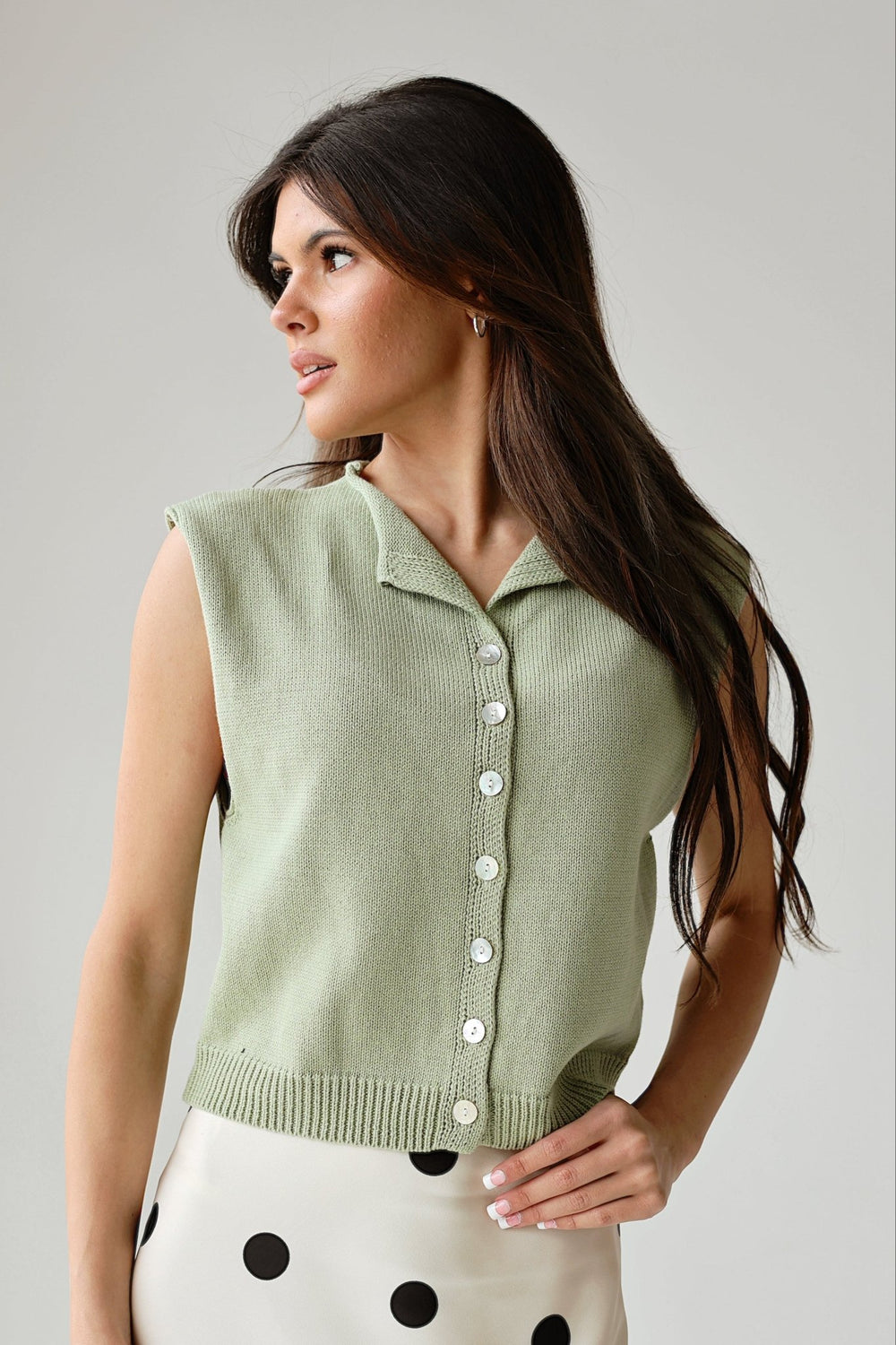 Breeze Sleeveless Cotton Knit Button - Front Vest - Bacio & Co.