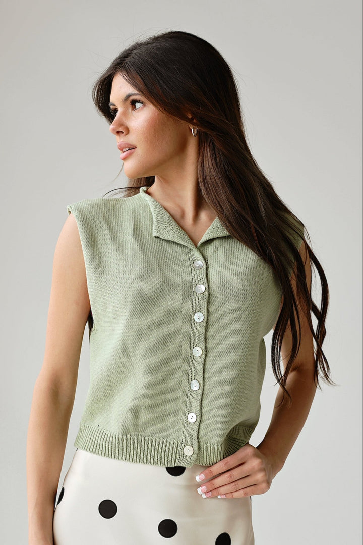 Breeze Sleeveless Cotton Knit Button - Front Vest - Bacio & Co.