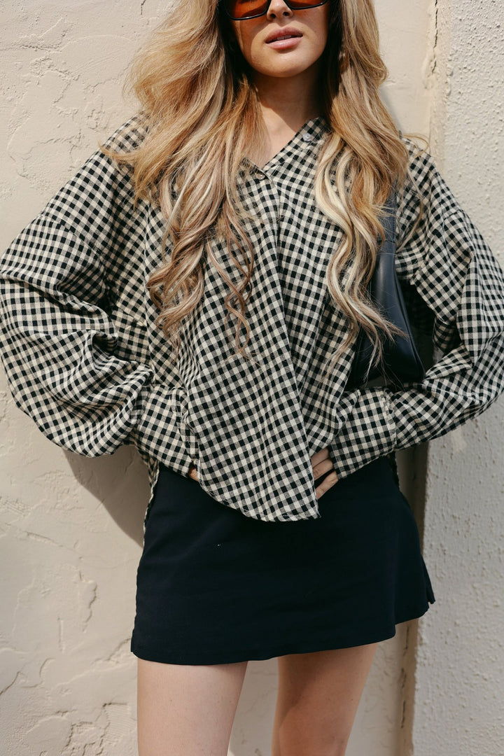 Brooke Oversized Checkered Cotton Button Down Shirt - Bacio &amp; Co.
