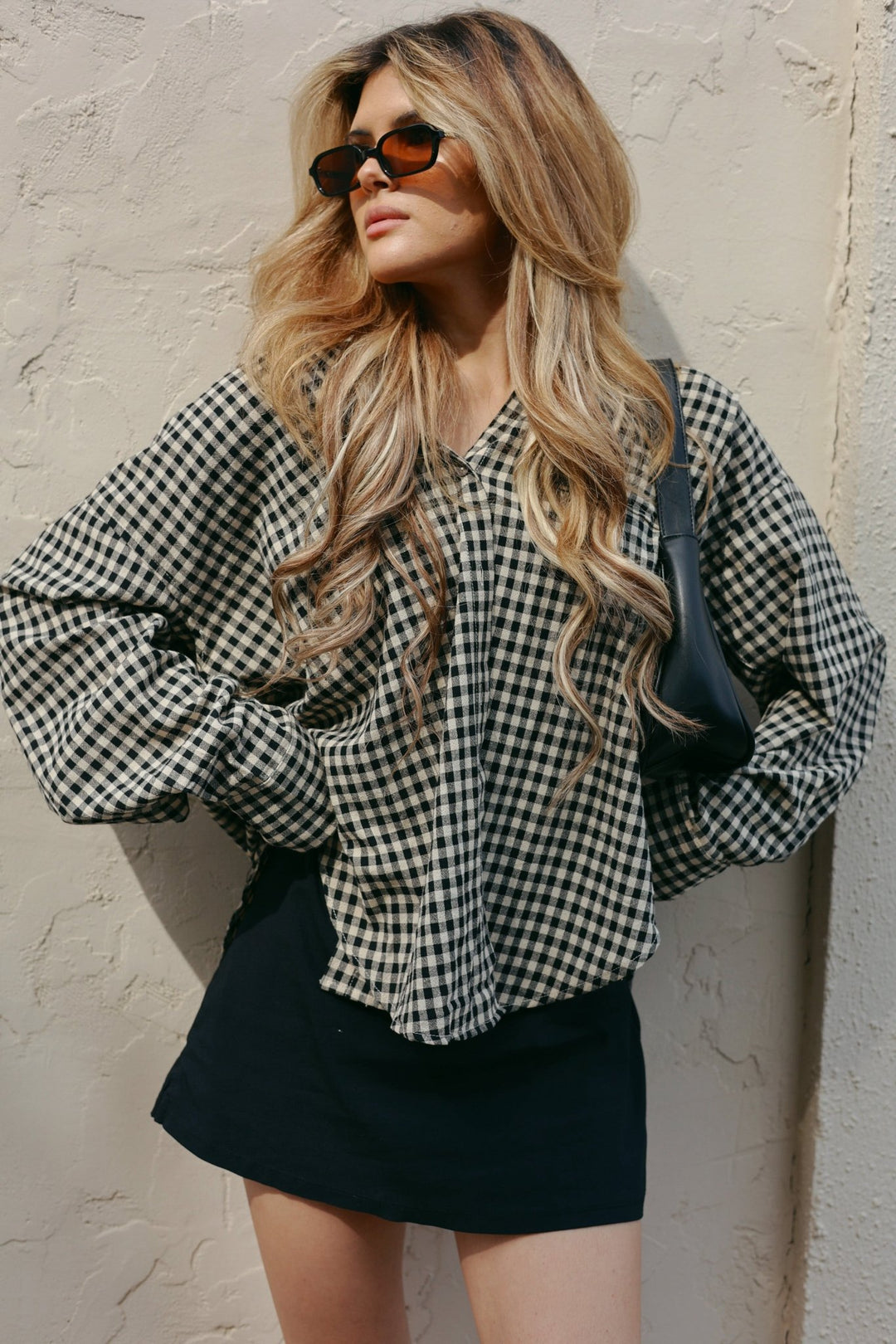 Brooke Oversized Checkered Cotton Button Down Shirt - Bacio & Co.