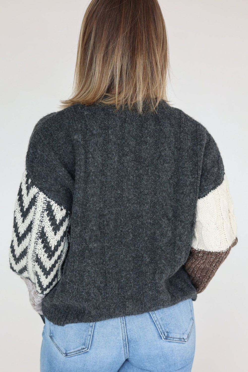 Cara Relaxed Patchwork Button - Front Knit Cardigan - Bacio & Co.
