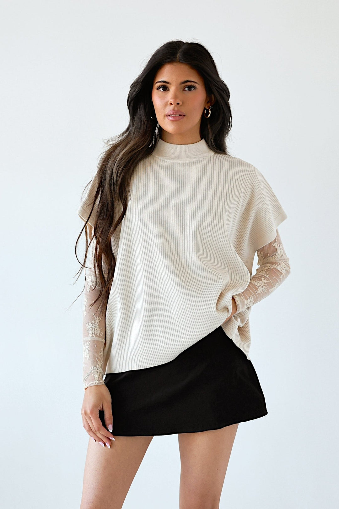 Claire Ribbed Mockneck Short Sleeve Knit Top - Bacio & Co.