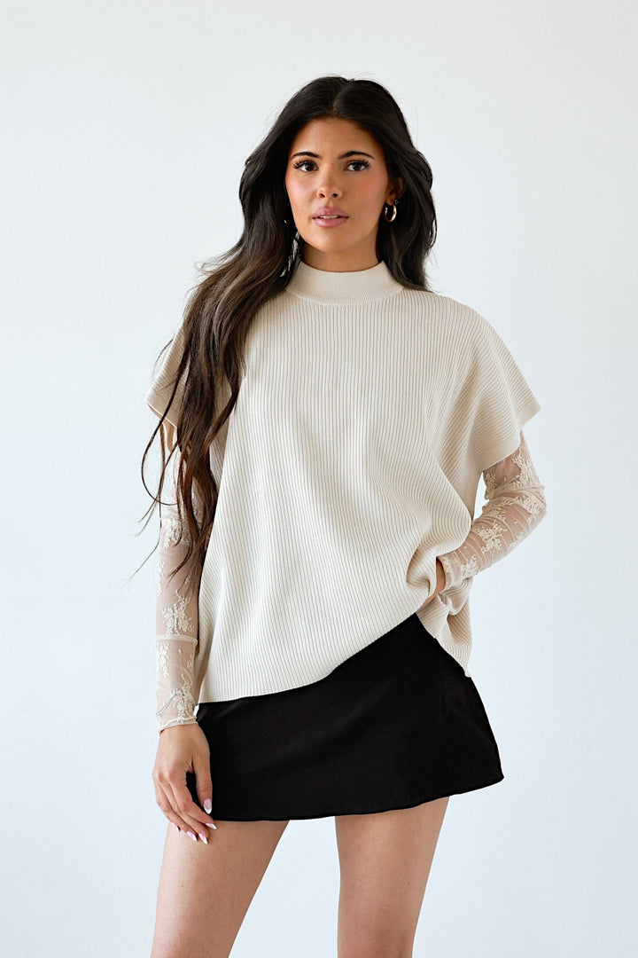 Claire Ribbed Mockneck Short Sleeve Knit Top - Bacio & Co.