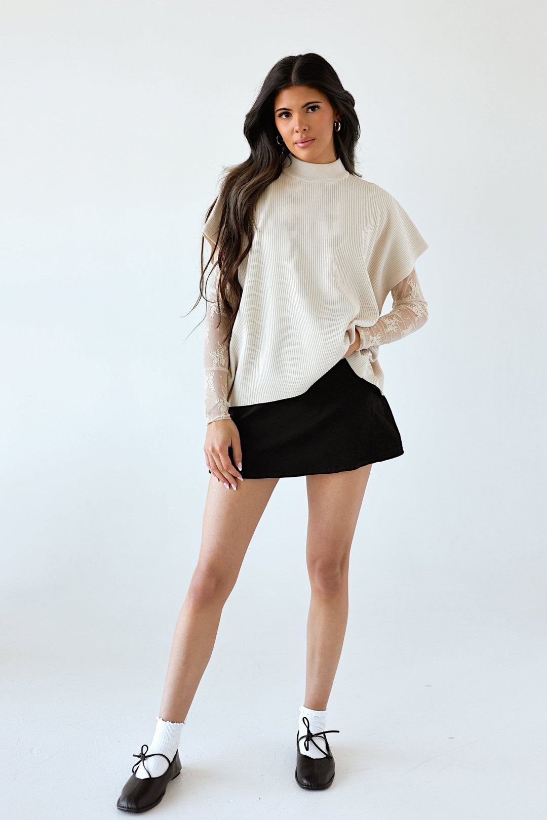 Claire Ribbed Mockneck Short Sleeve Knit Top - Bacio & Co.