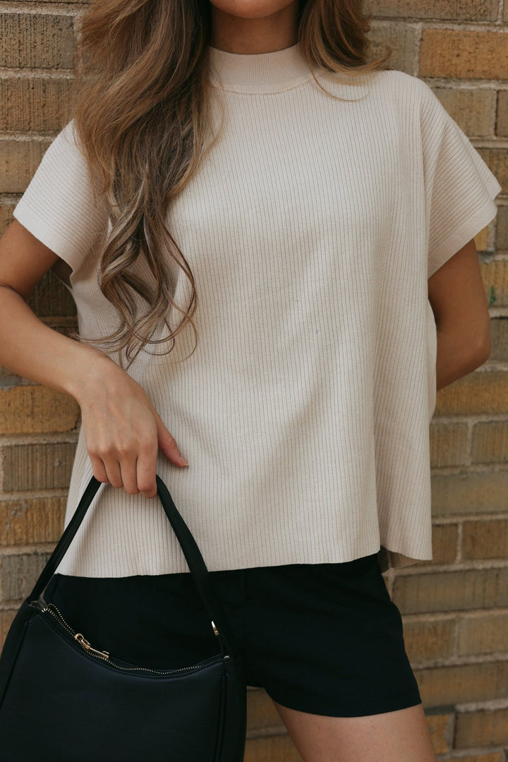 Claire Ribbed Mockneck Short Sleeve Knit Top - Bacio & Co.