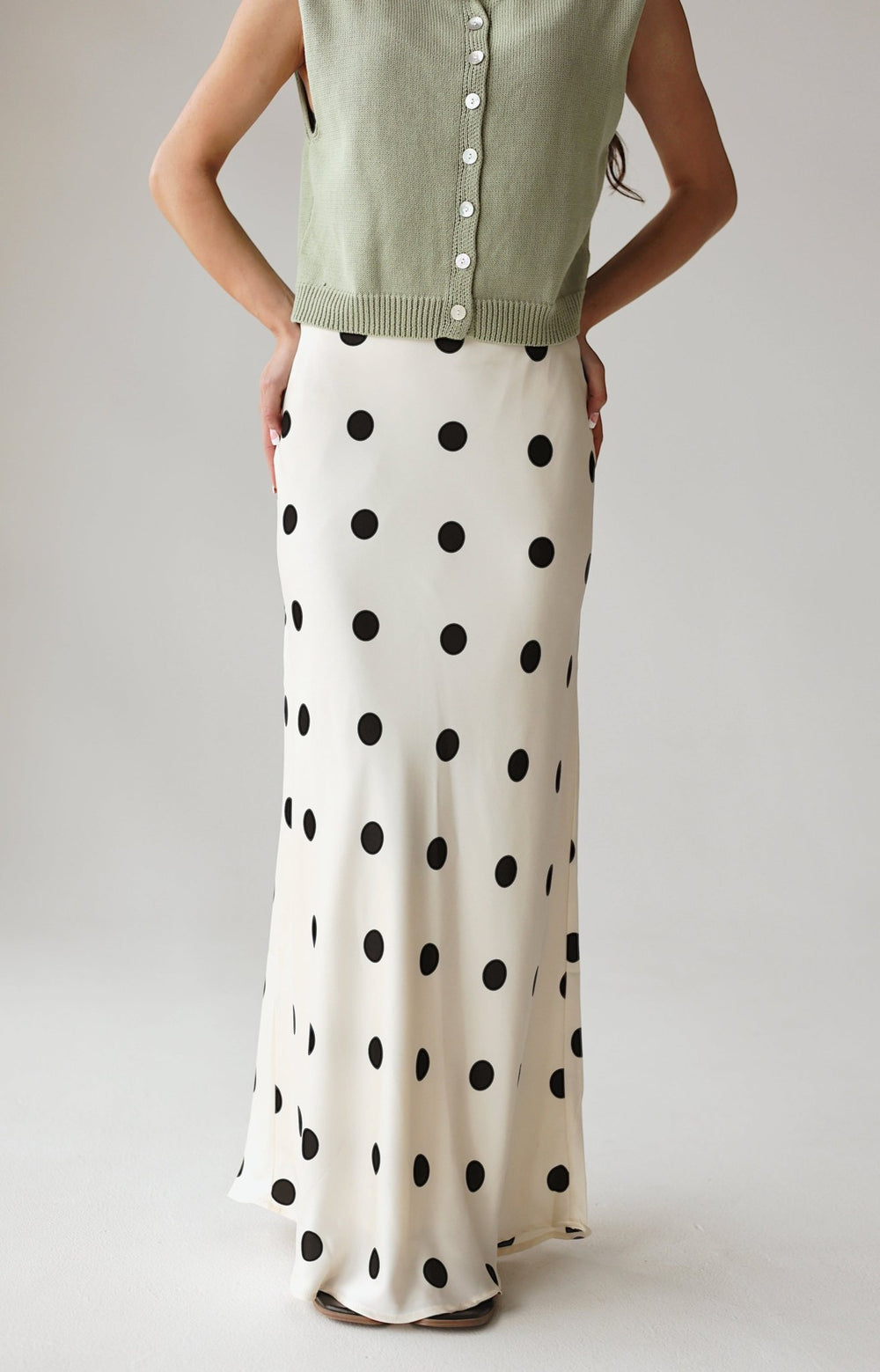 Classic Polka Dot Satin High - Waisted Maxi Skirt - Bacio & Co.