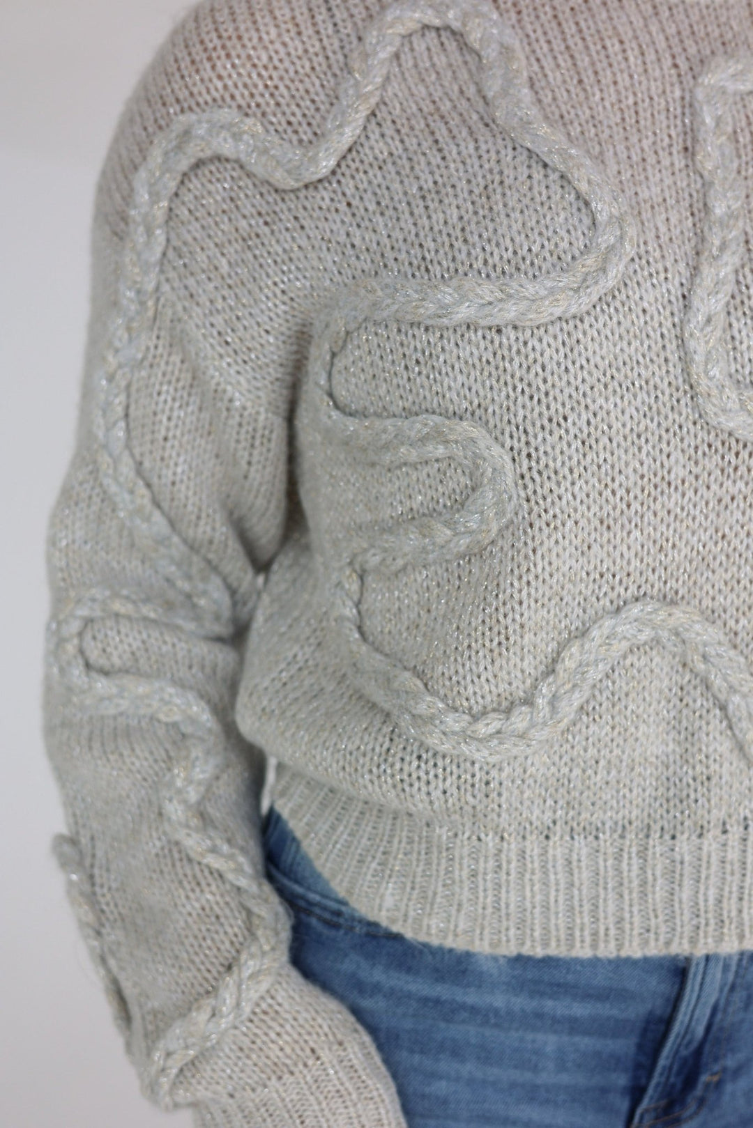 Dolce Textured Ivory Shimmer Cable Knit Sweater - Bacio & Co.