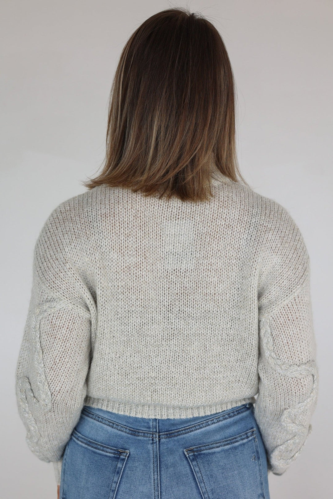 Dolce Textured Ivory Shimmer Cable Knit Sweater - Bacio & Co.