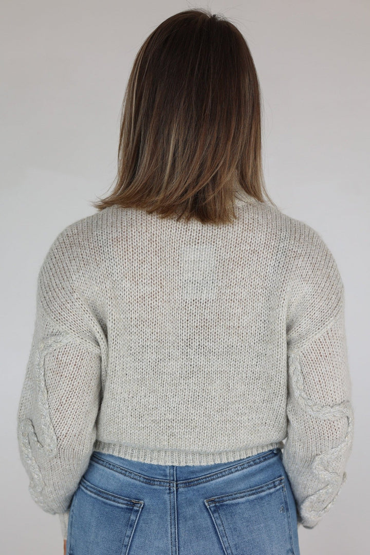 Dolce Textured Ivory Shimmer Cable Knit Sweater - Bacio & Co.