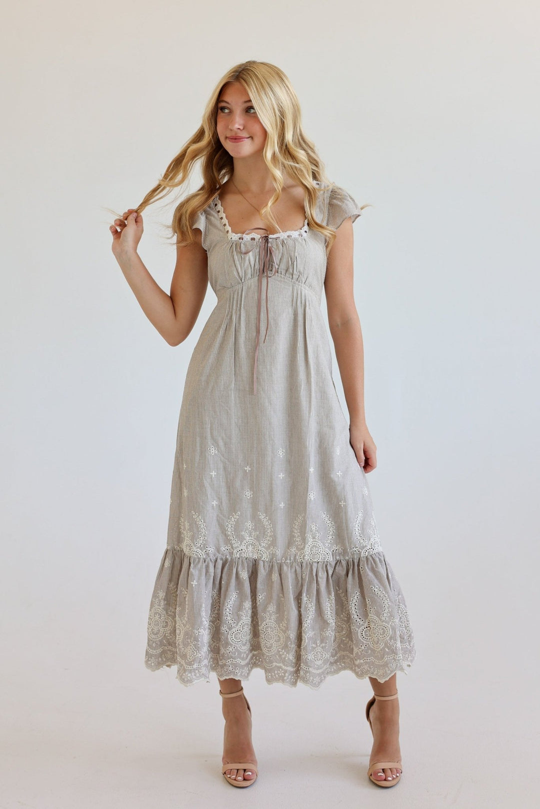 Elena Eyelet Midi Dress - Bacio & Co.