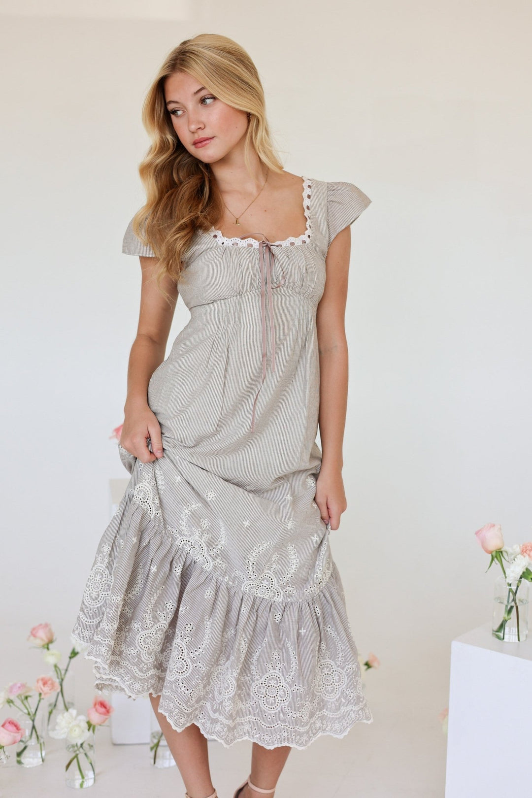 Elena Eyelet Midi Dress - Bacio &amp; Co.