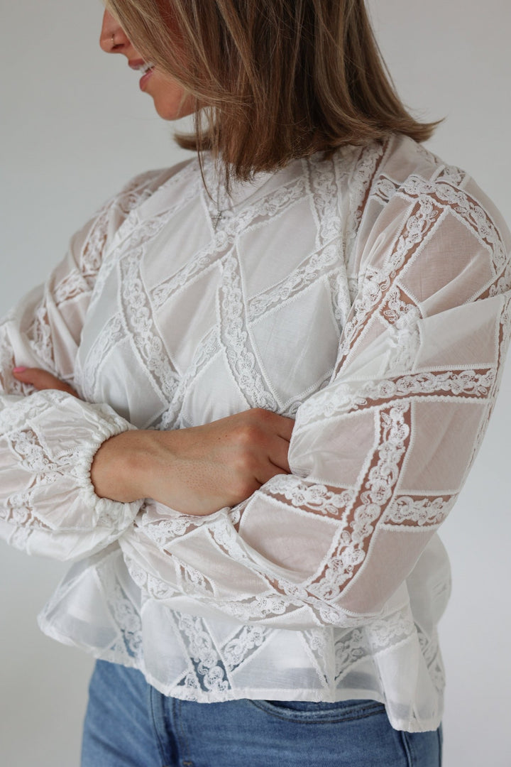 Filo Geometric Sheer Lace Blouse - Bacio &amp; Co.