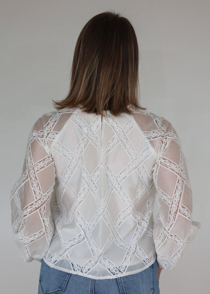 Filo Geometric Sheer Lace Blouse - Bacio &amp; Co.