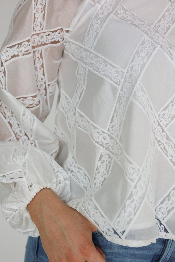 Filo Geometric Sheer Lace Blouse - Bacio &amp; Co.
