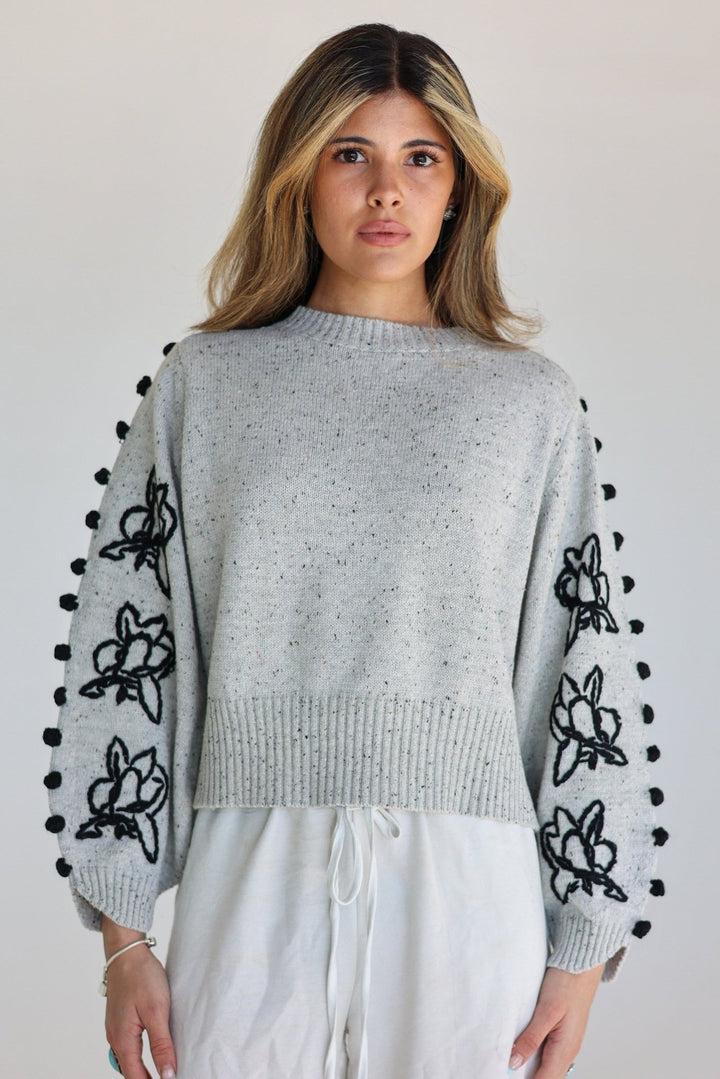 Fiore Embroidered Floral Statement Sweater - Bacio & Co.