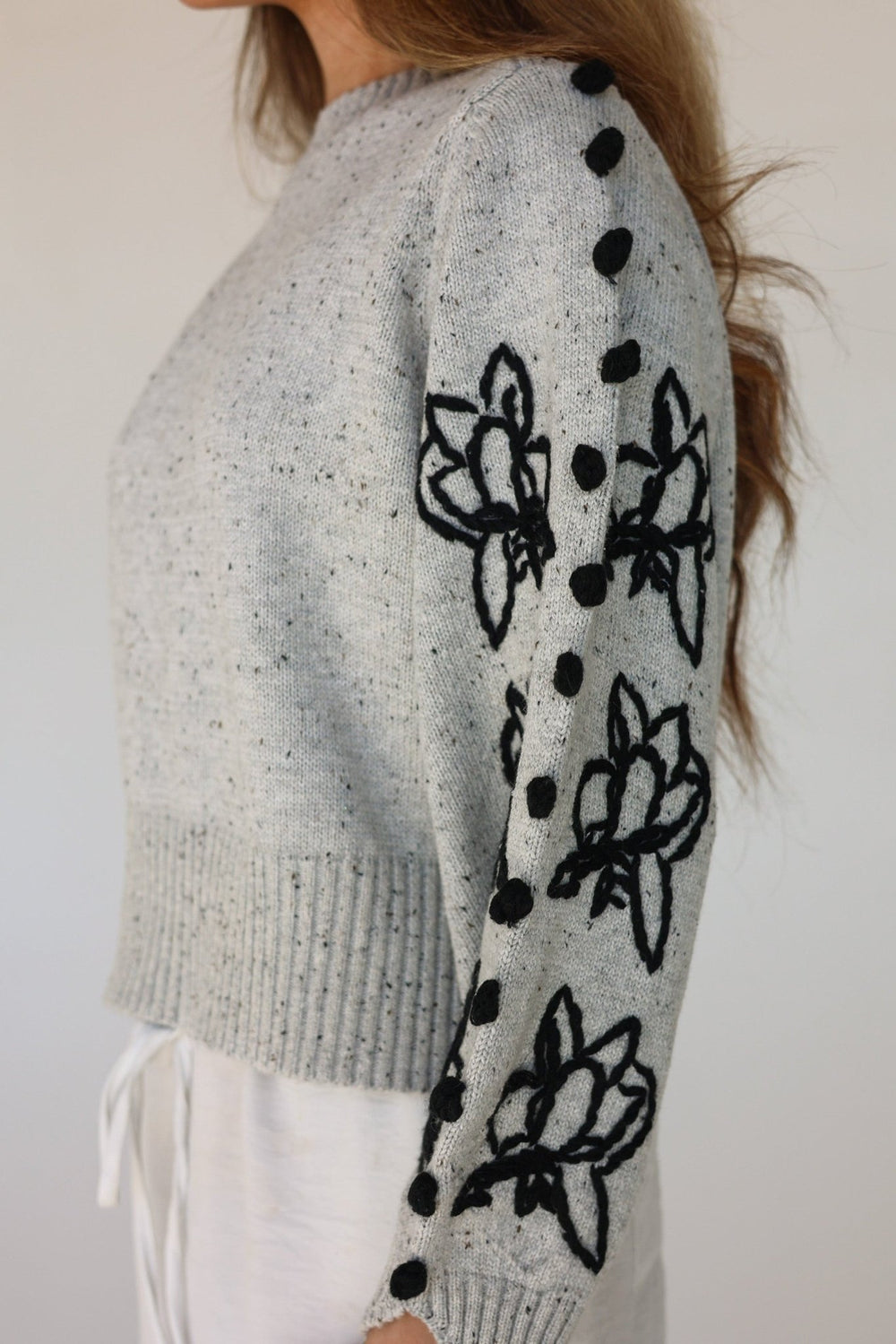 Fiore Embroidered Floral Statement Sweater - Bacio & Co.