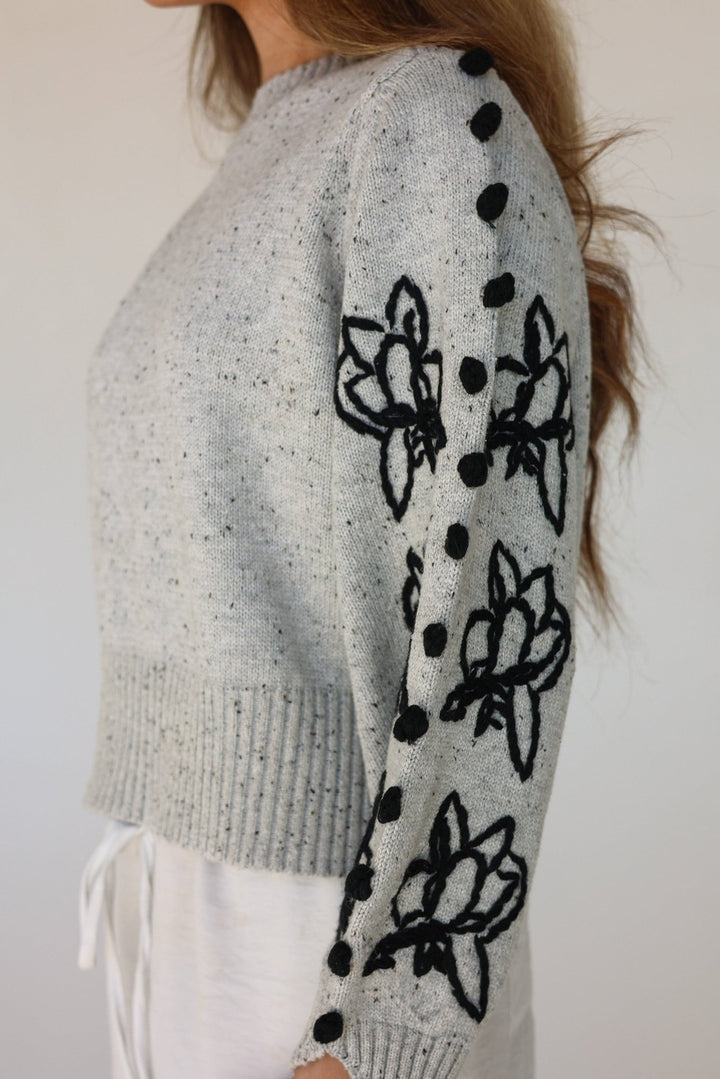 Fiore Embroidered Floral Statement Sweater - Bacio & Co.
