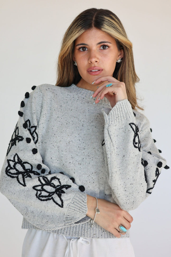 Fiore Embroidered Floral Statement Sweater - Bacio & Co.