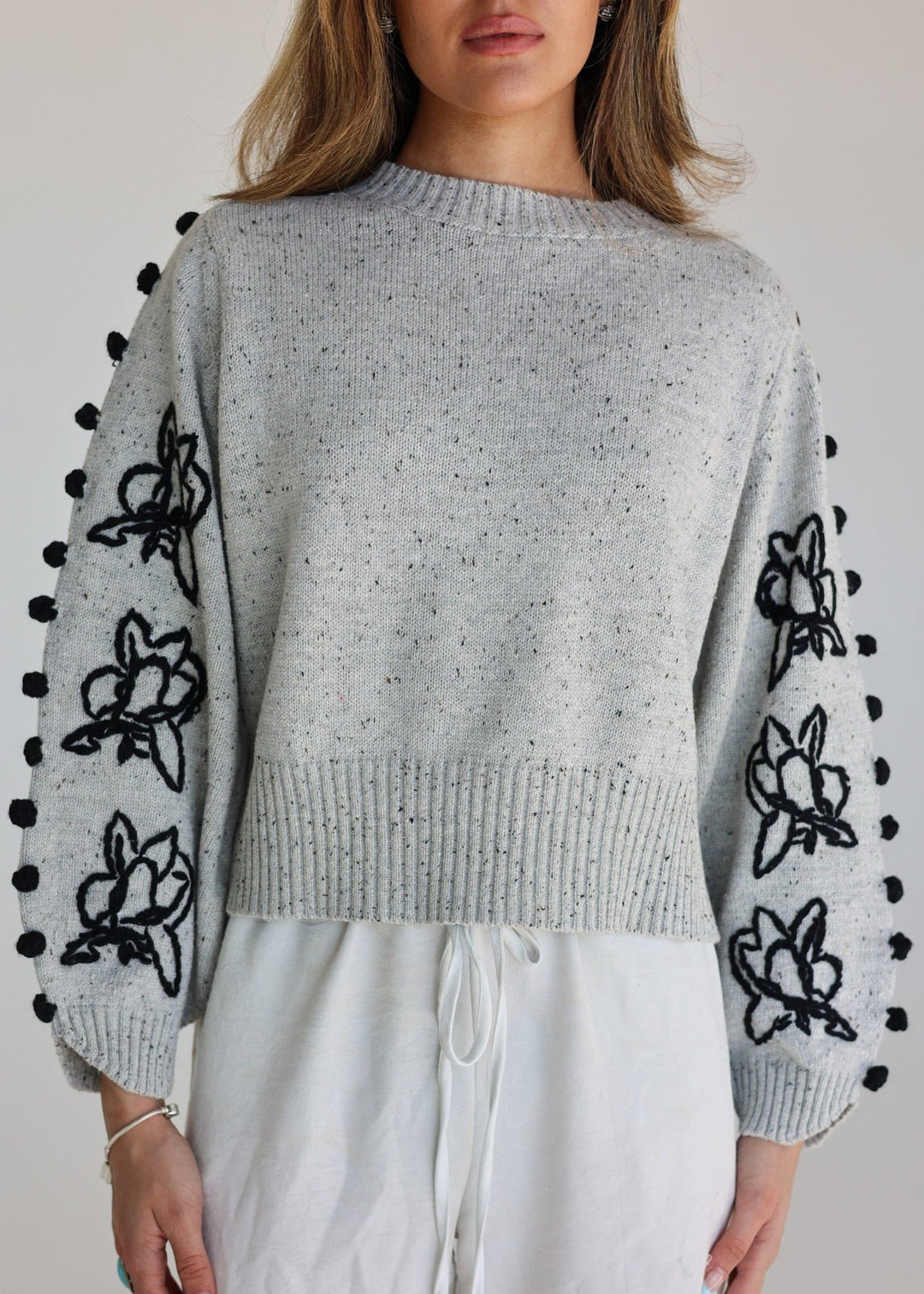 Fiore Embroidered Floral Statement Sweater - Bacio & Co.