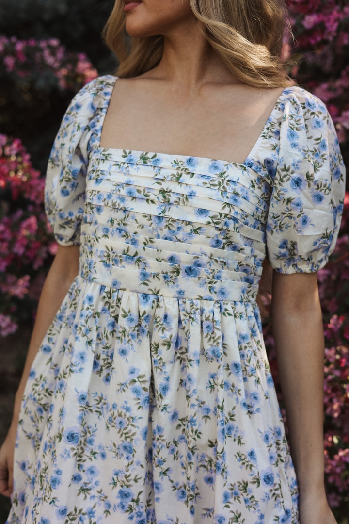 Fioretta Floral Cotton Midi Dress with Bubble Sleeves - Bacio &amp; Co.