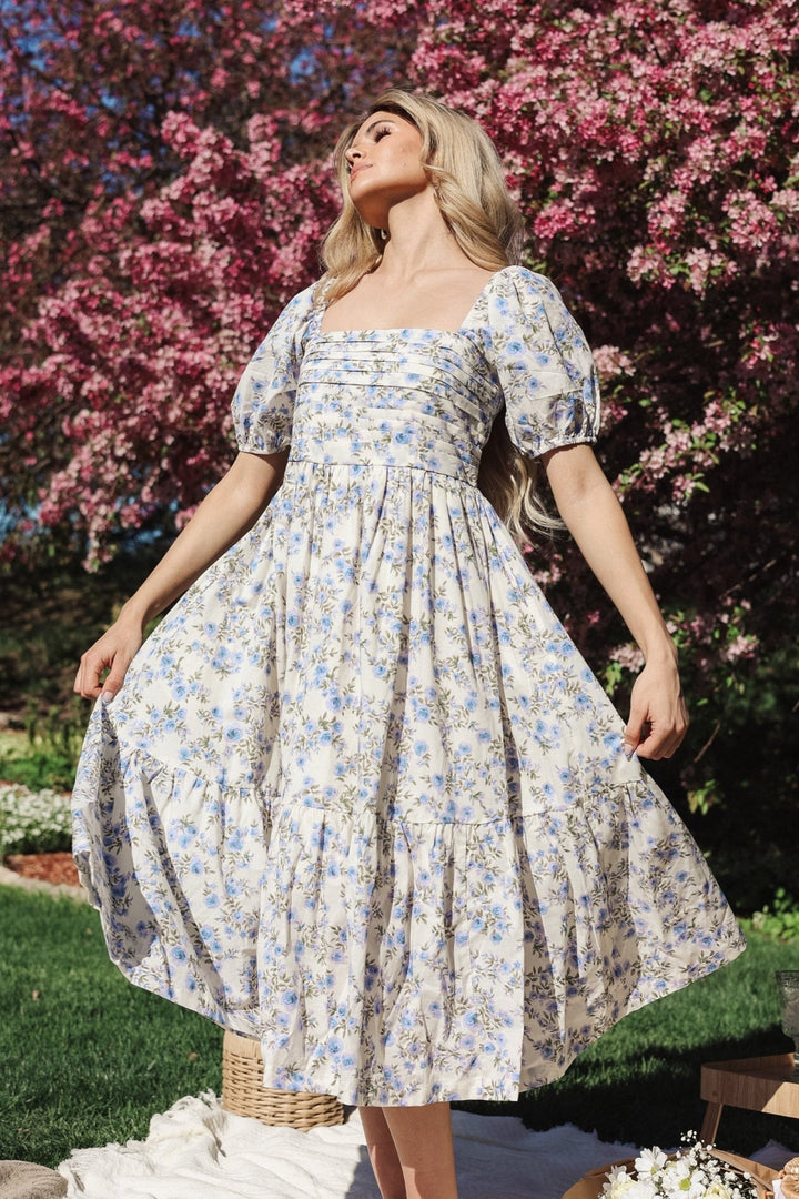 Fioretta Floral Cotton Midi Dress with Bubble Sleeves - Bacio &amp; Co.