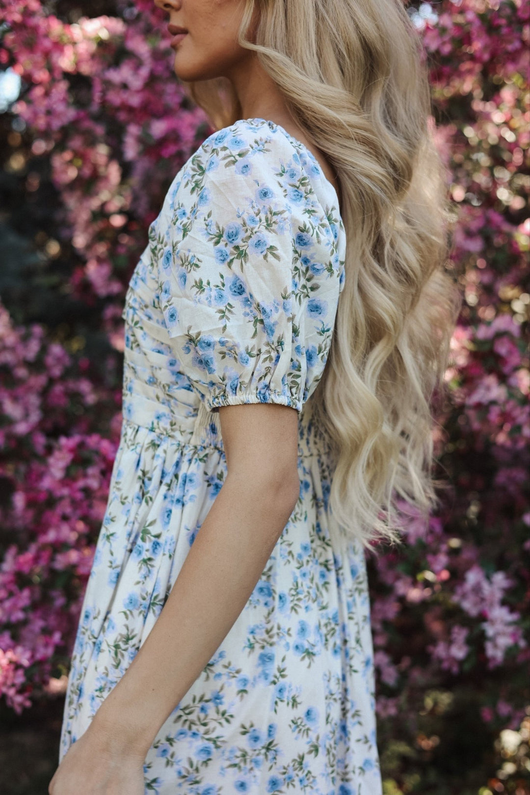 Fioretta Floral Cotton Midi Dress with Bubble Sleeves - Bacio &amp; Co.