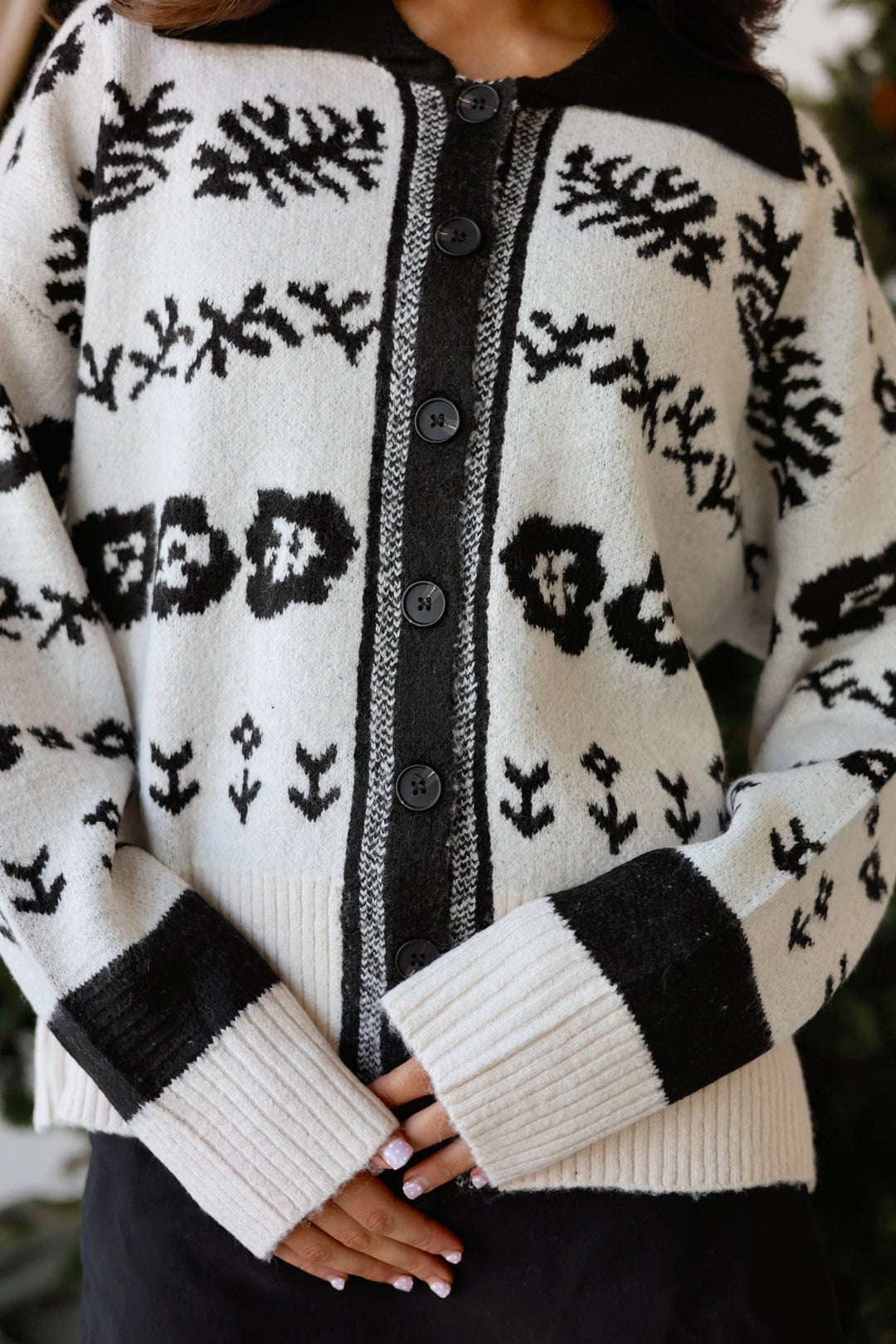 Flora Relaxed Floral Knit Button - Front Cardigan - Bacio & Co.