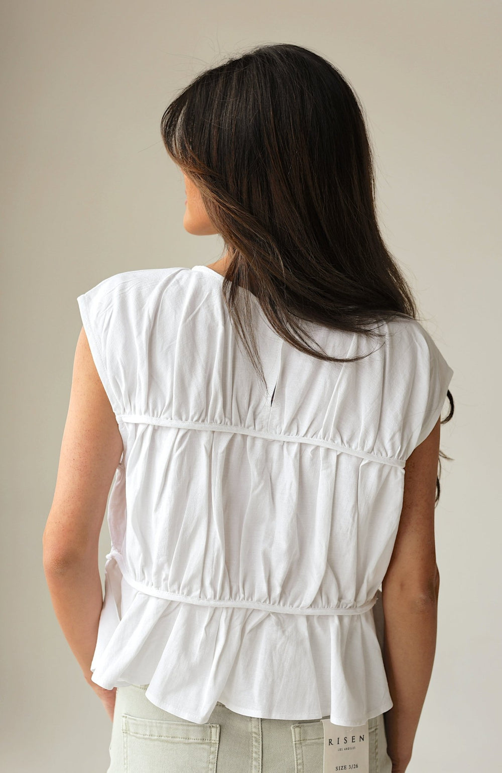 Fresh Start Linen - Blend Ruched Peplum Top - Bacio & Co.