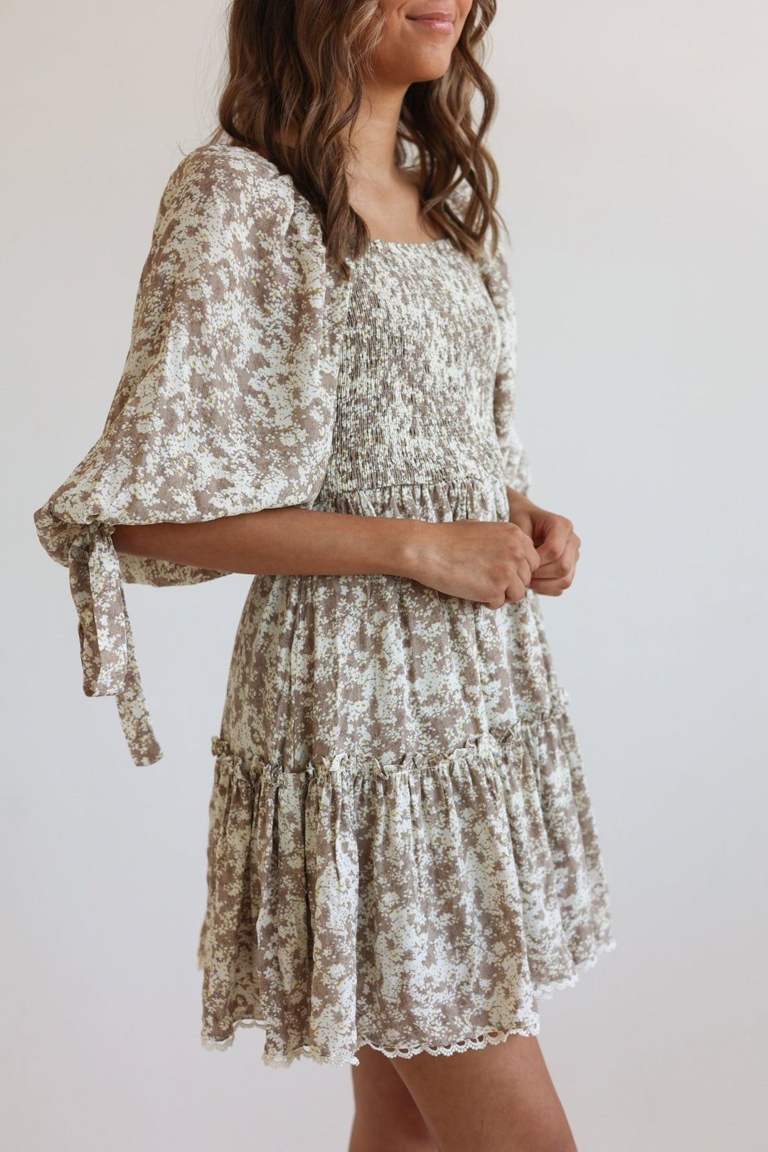 Gia Smocked Puff Sleeve Floral Mini Dress - Bacio &amp; Co.
