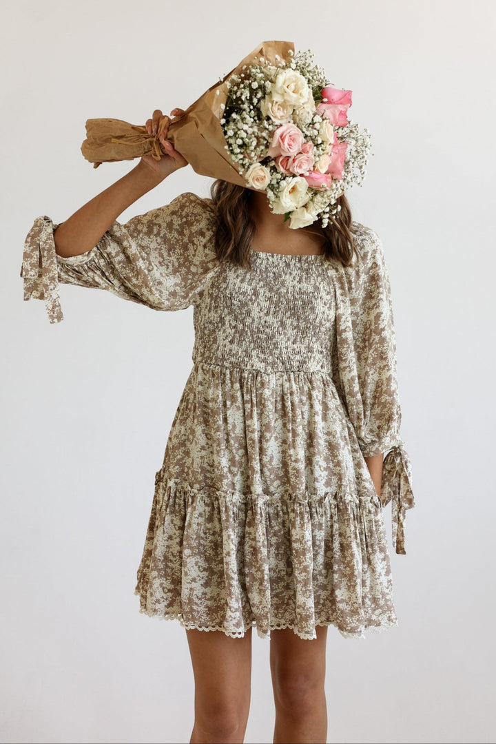 Gia Smocked Puff Sleeve Floral Mini Dress - Bacio &amp; Co.