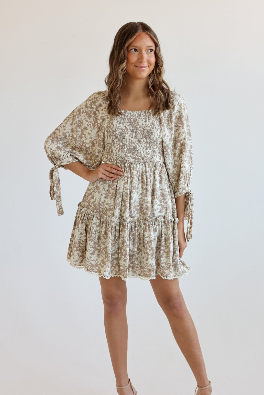 Gia Smocked Puff Sleeve Floral Mini Dress - Bacio &amp; Co.