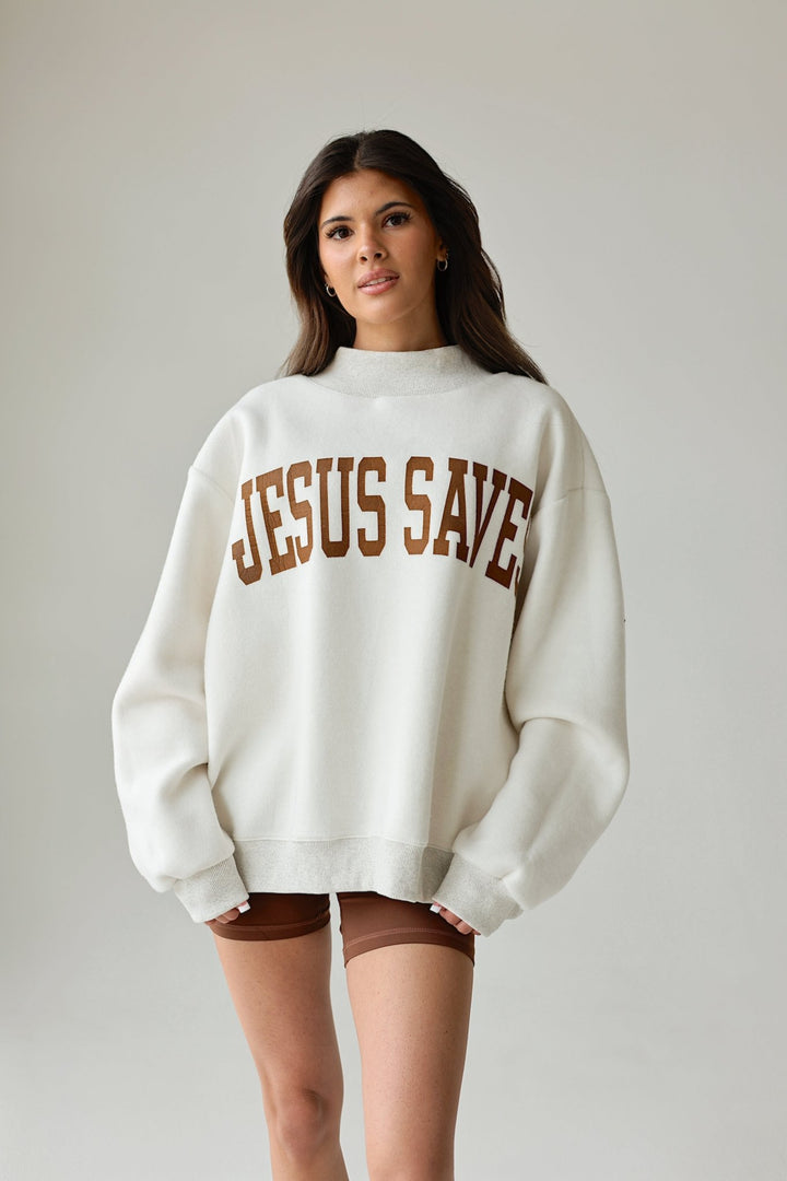 Jesus Saves Reversible Oversized Mockneck Sweater - Bacio &amp; Co.