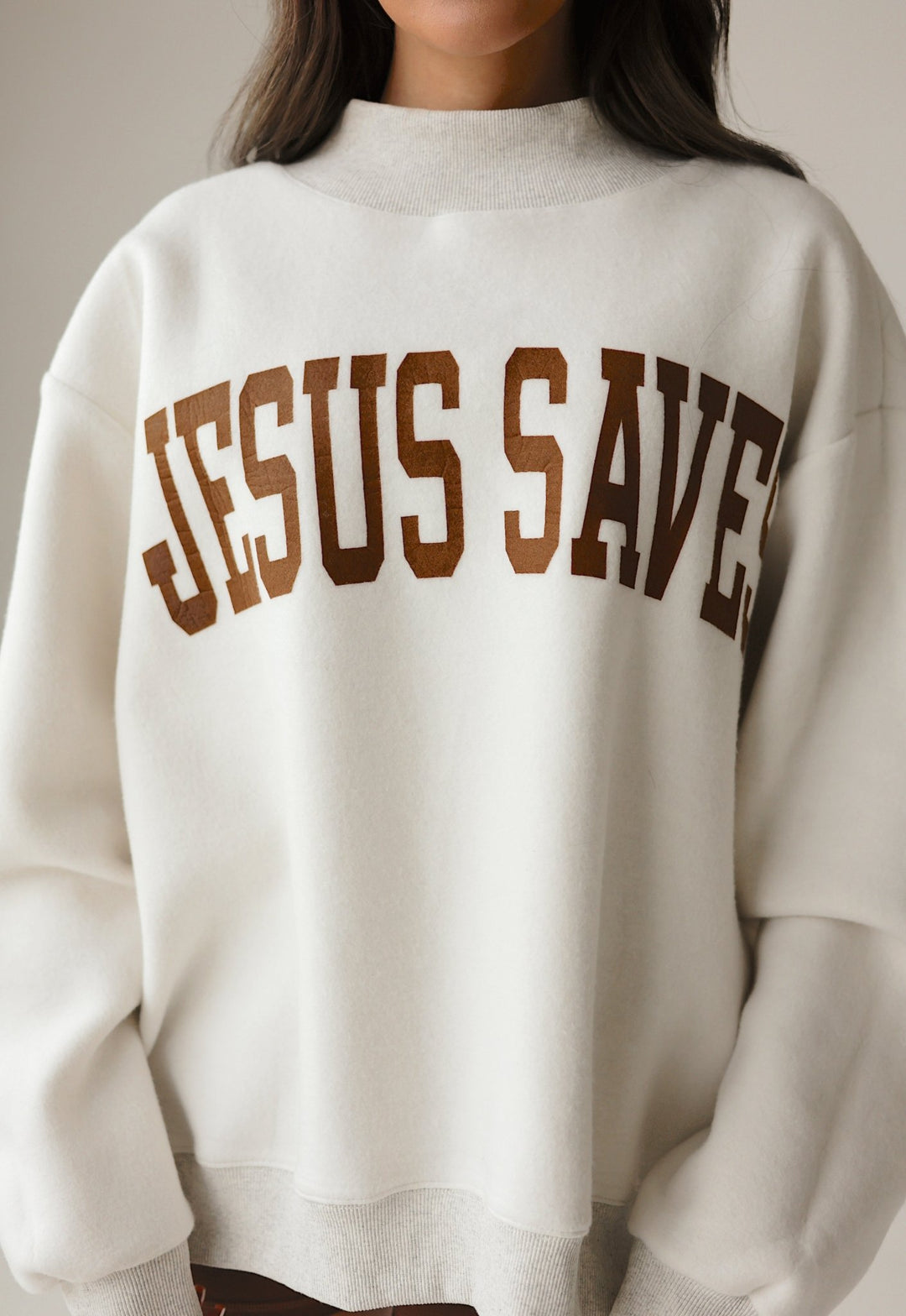 Jesus Saves Reversible Oversized Mockneck Sweater - Bacio &amp; Co.