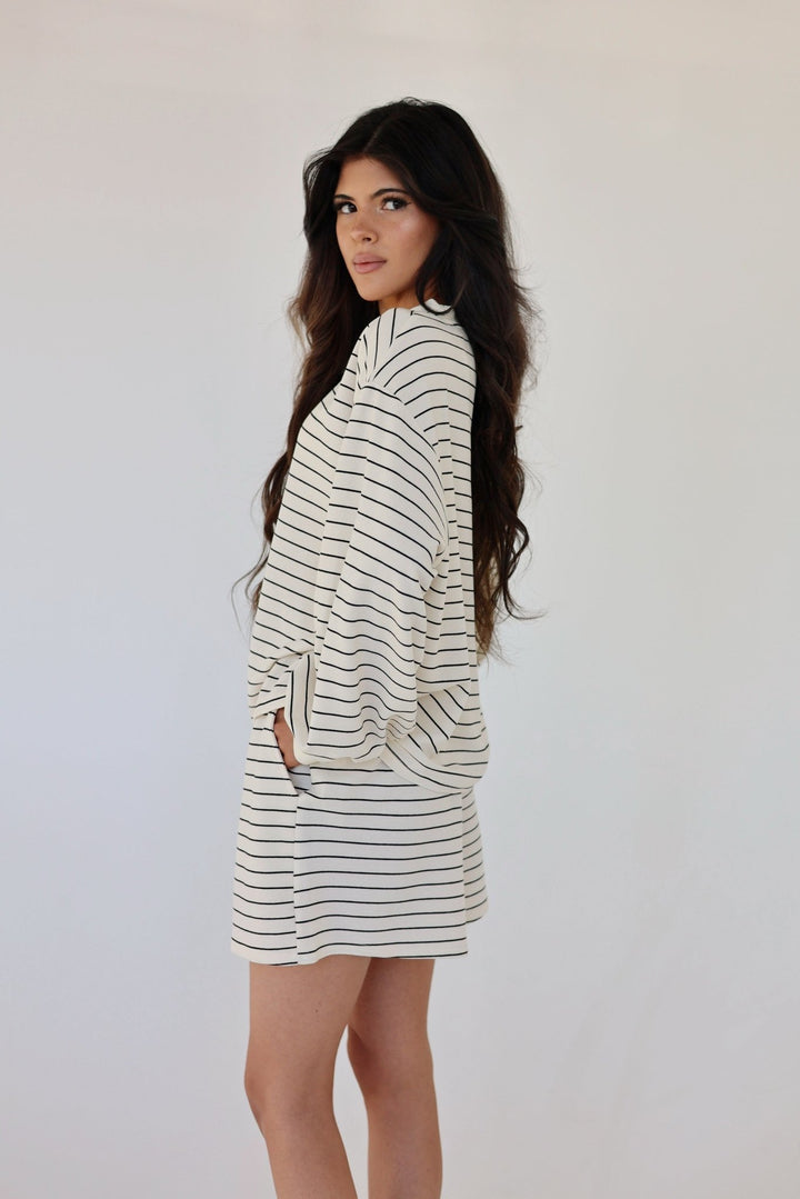 Juliette Relaxed Striped Long Sleeve & Shorts Lounge Set - Bacio & Co.