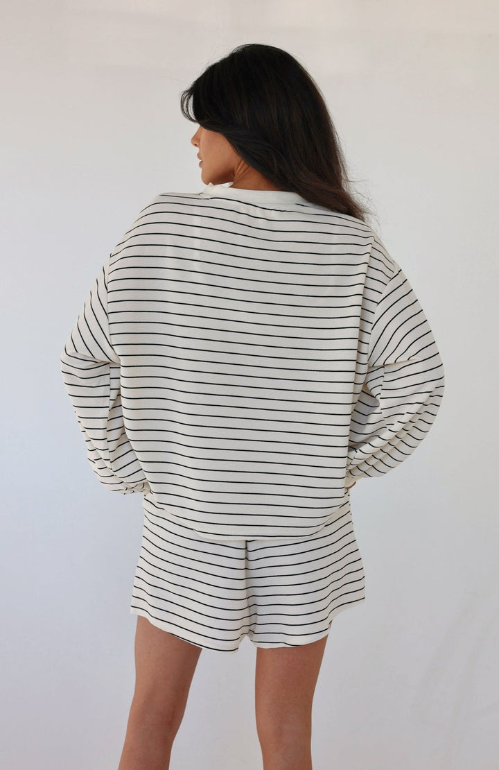 Juliette Relaxed Striped Long Sleeve & Shorts Lounge Set - Bacio & Co.