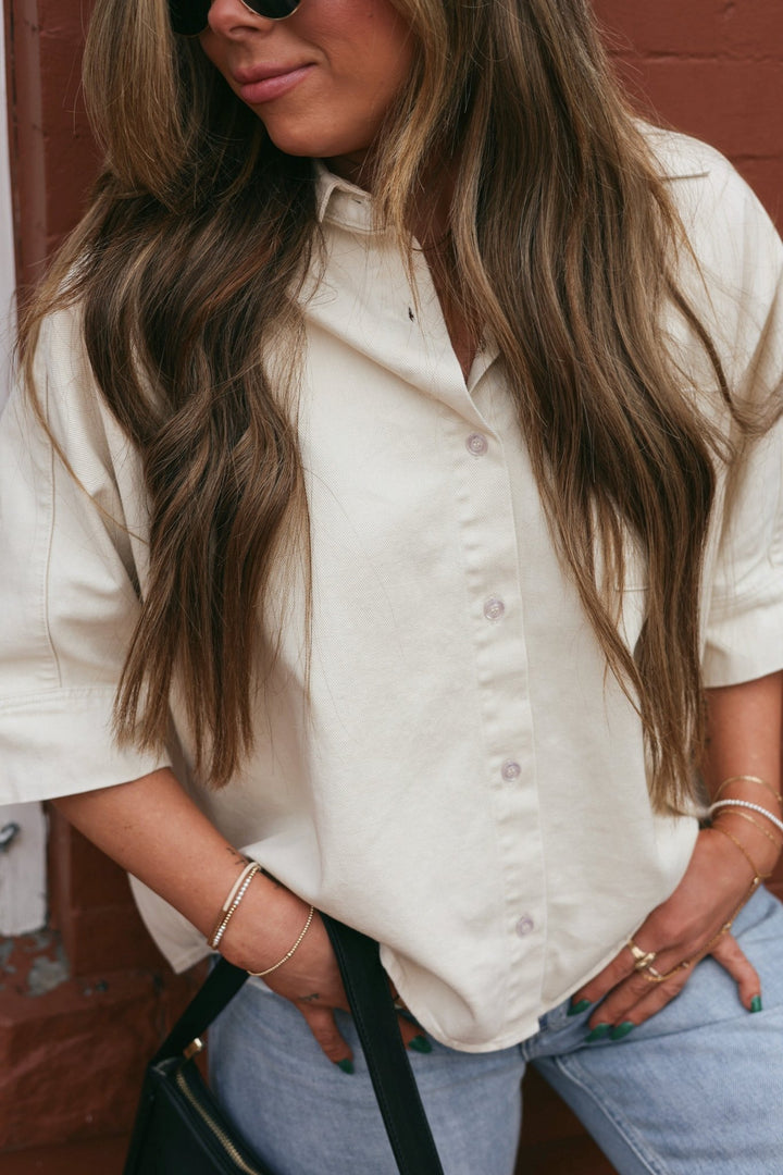 Lauren Relaxed Short Sleeve Cotton Button Down - Bacio &amp; Co.