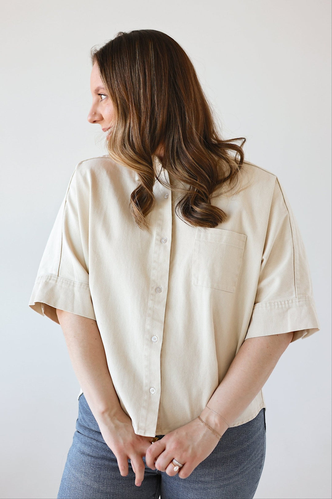 Lauren Relaxed Short Sleeve Cotton Button Down - Bacio &amp; Co.