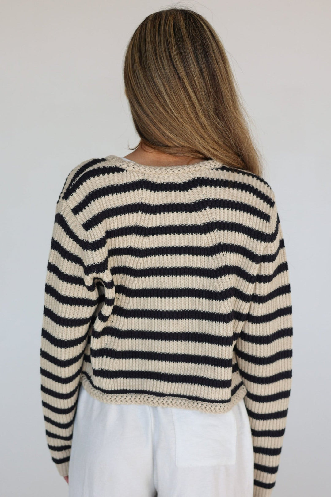 Marina Striped Cardigan with Gold Crest Buttons - Bacio & Co.