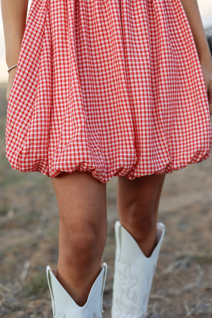 Nashville Red Gingham Smocked Bubble Dress - Bacio &amp; Co.