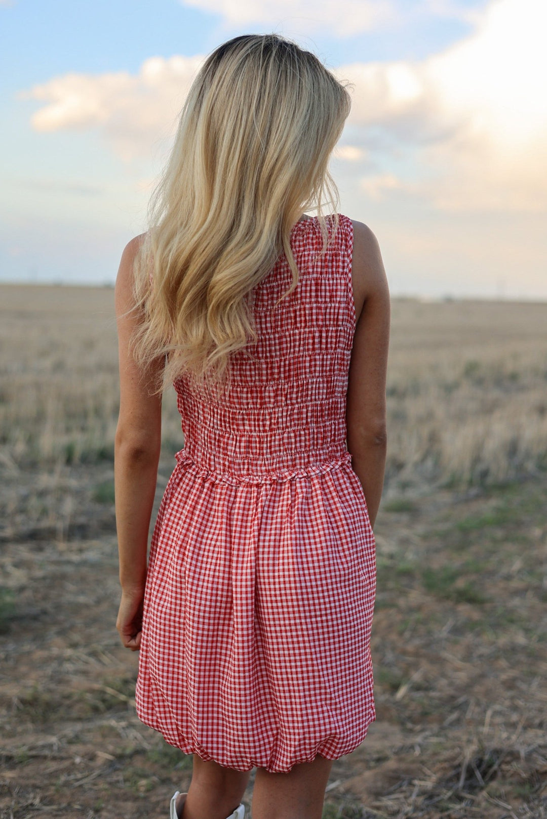 Nashville Red Gingham Smocked Bubble Dress - Bacio &amp; Co.