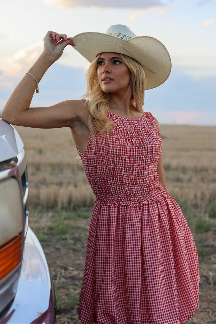 Nashville Red Gingham Smocked Bubble Dress - Bacio &amp; Co.