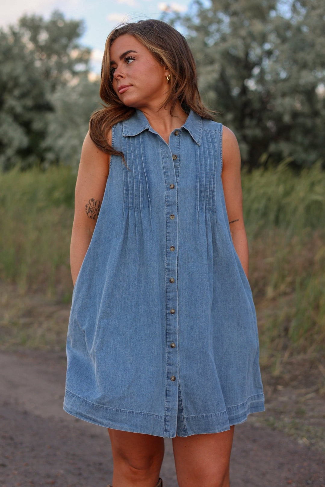 Noemi Sleeveless Button - Down Denim Mini Dress - Bacio &amp; Co.
